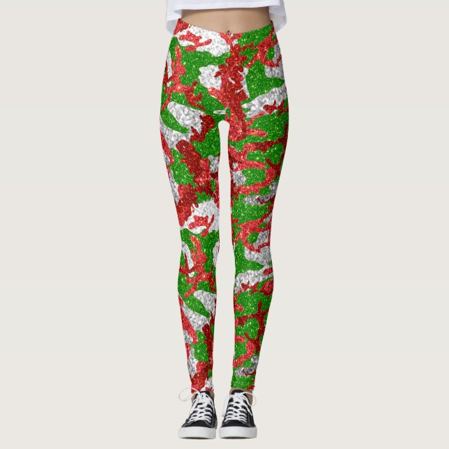Camouflage Silver Xmas Muster Leggings (Vorderseite)