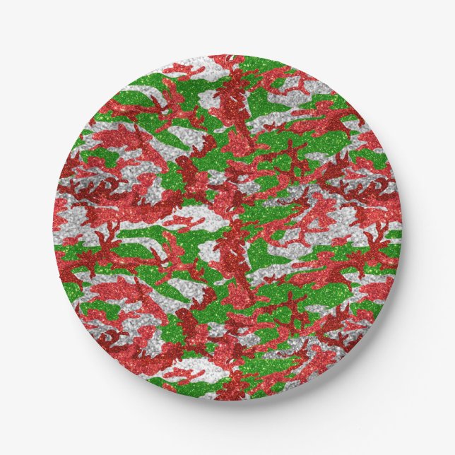 Camouflage Silver Xmas Muster Pappteller (Vorderseite)