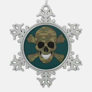 Camouflage Skull And Crossbones Snowflake Ornament