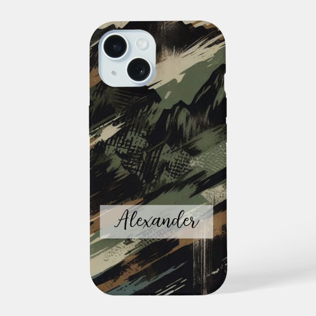 Camouflage Telefongehäuse mit Silhouette in den Be iPhone 15 Hülle (Rückseite)
