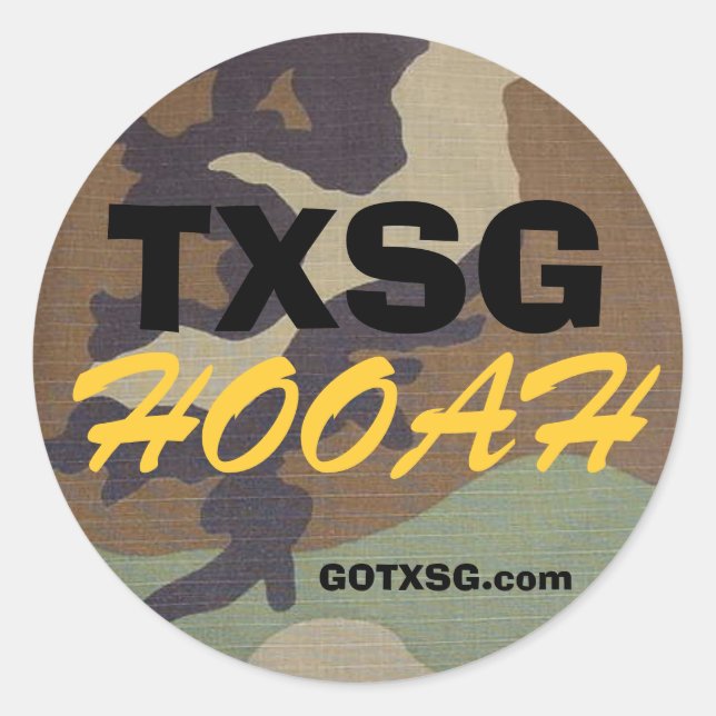 Camouflage TXSG, HOOAH, GOTXSG.com Runder Aufkleber (Vorderseite)