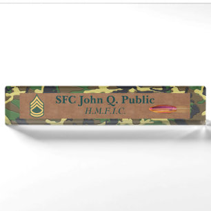 Camouflage-und Leder-Schreibtisch-Nummernschild Namensplakette