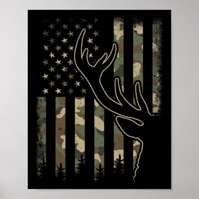 Camouflage Us Flag Elk Buck Camouflage Hirsche Jag Poster (Vorne)
