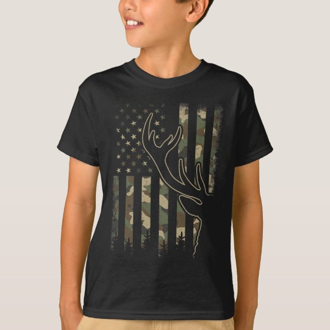 Camouflage Us Flag Elk Buck Camouflage Hirsche Jag T-Shirt (Vorderseite)