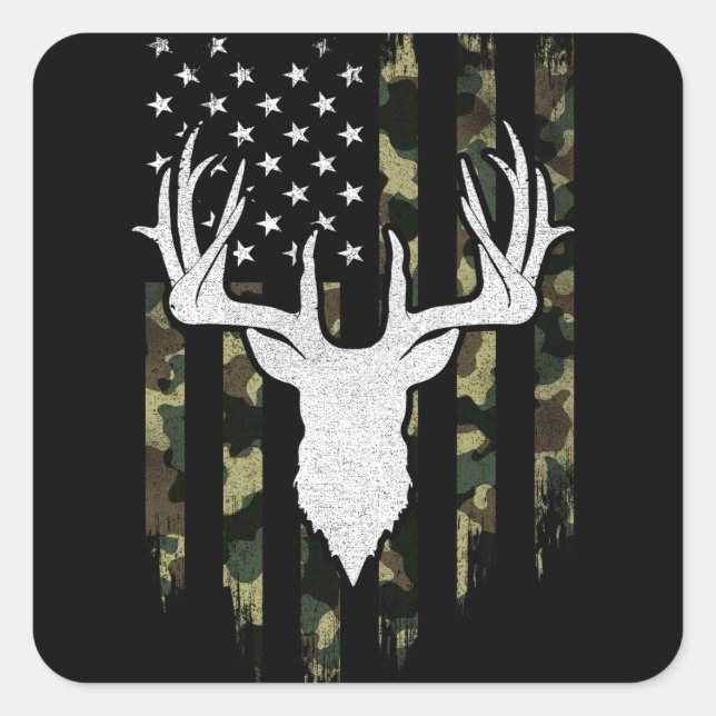 Camouflage Us Flag Hirschelch Buck Camoflage Jagd Quadratischer Aufkleber (Vorderseite)