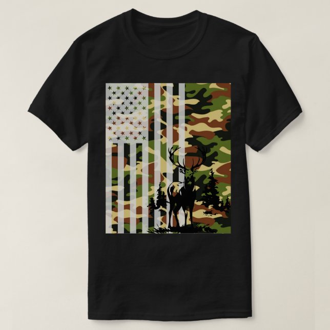 Camouflage US Flag Hirschelch Buck Camoflage Jagdj T-Shirt (Design vorne)