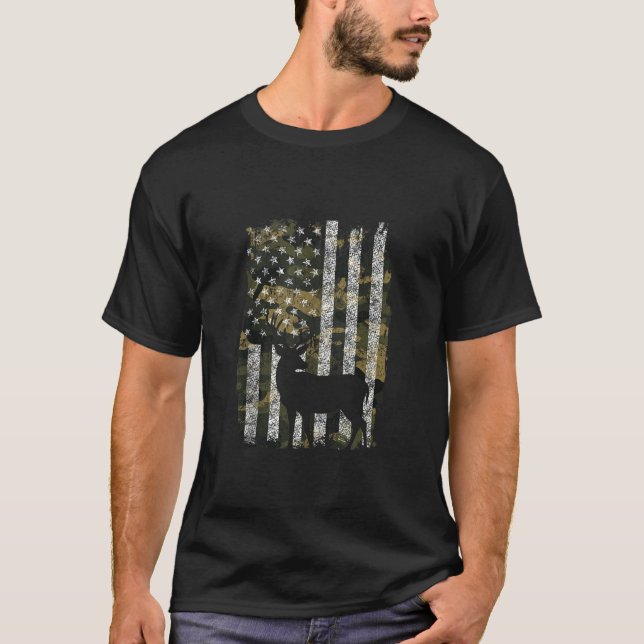 Camouflage US Flag Hirschelch Buck Camoflage Jagdj T-Shirt (Vorderseite)