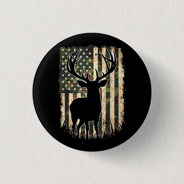 Camouflage US Flag Hirschjagd Jagdjäger Button (Vorderseite)