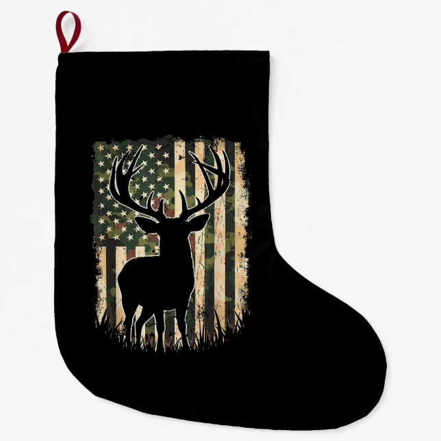 Camouflage US Flag Hirschjagd Jagdjäger Großer Weihnachtsstrumpf (Vorderseite)