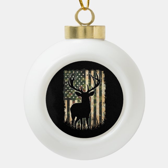 Camouflage US Flag Hirschjagd Jagdjäger Keramik Kugel-Ornament (Vorderseite)