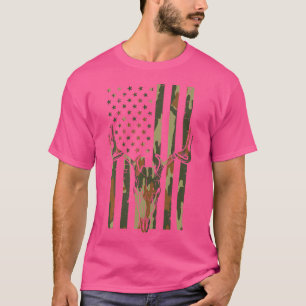 Camouflage Us Flag Hirschschädel Jagd Patriotische T-Shirt