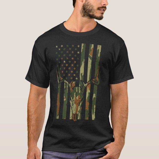 Camouflage US Flag Hirschschädel T-Shirt (Vorderseite)