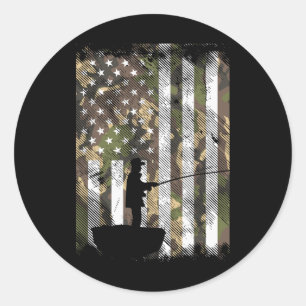 Camouflage US-Flagge Fischer Vintage Fischerei Pat Runder Aufkleber