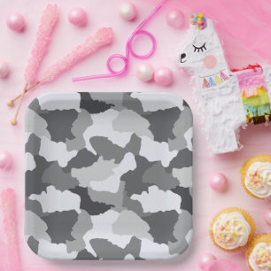 Camouflage White Gray Camouflage Pappteller