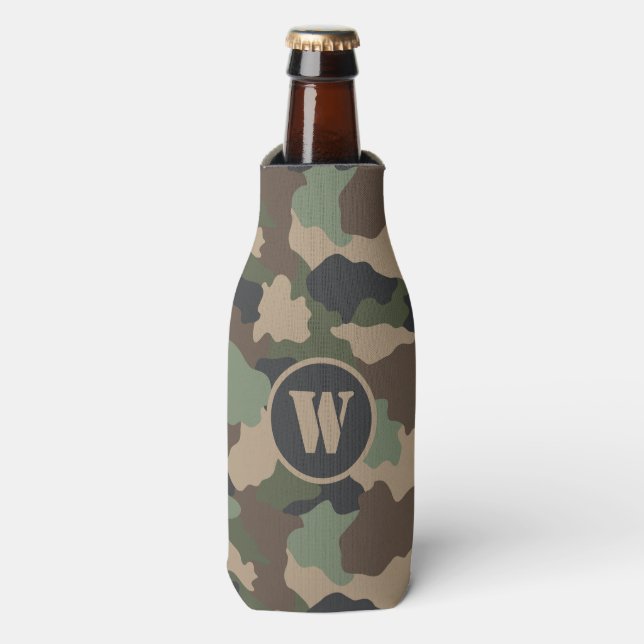Camouflage Woodland Camouflage Khaki Tan Black Mon Flaschenkühler (Flaschenvorderseite)