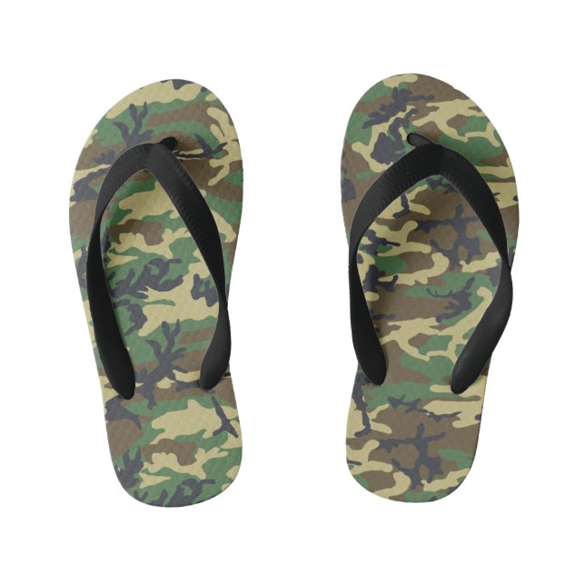 Camouflage Woodland Military Print Kinderbadesandalen (Fußbett)