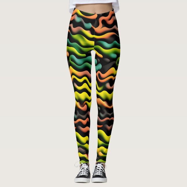 Camouflage Yellow Orange Psychedelic Pattern Leggings (Vorderseite)