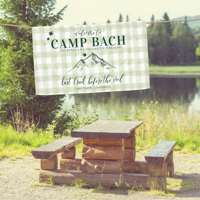 CAMP BACH-Dernier sentier jusqu'à la bannière de b (CAMP BACH Welcome Banner | Rustic Mountain Design for Outdoor Bachelorette Party | Custom & Fun!)