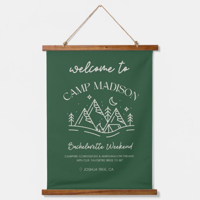 Camp Bachelorette Banner Wandteppich Mit Holzrahmen (Vorderseite)