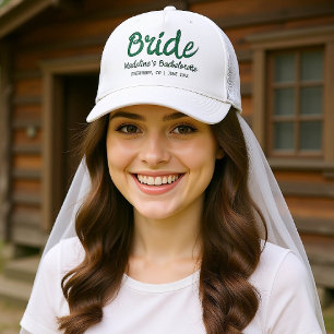 Camp Bachelorette Bride Hand Schreiben Grün Truckerkappe