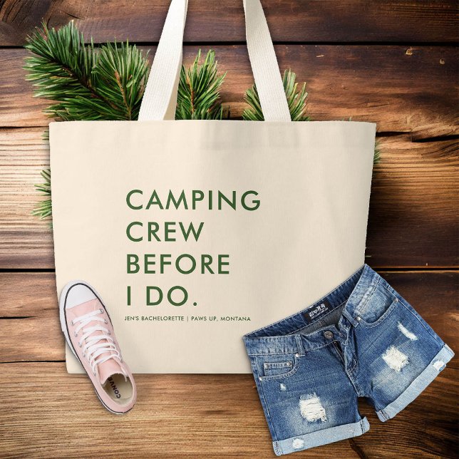 Camp Bachelorette Camping Crew Bridesmaids Geschen Jumbo Stoffbeutel (camp bachelorette party forest green bridesmaid gift tote bag)