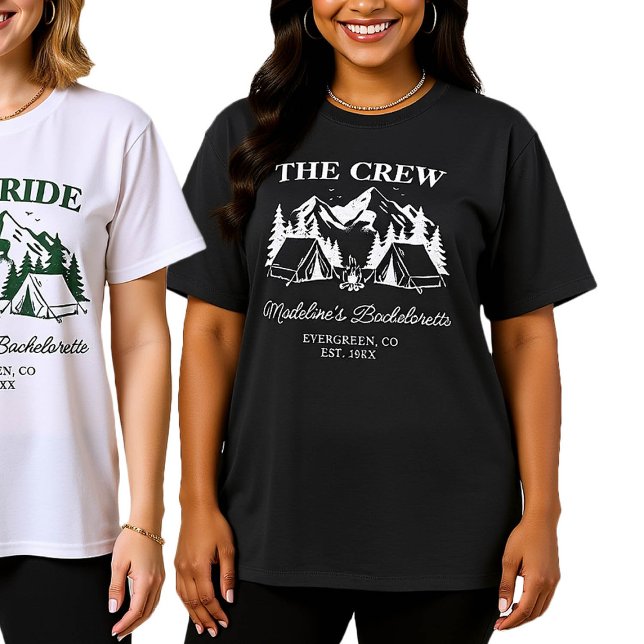 Camp Bachelorette Camping Forest Moderne Kabine Cr T-Shirt (camp bachelorette bridesmaid crew shirts camping glamping elegant modern classic)