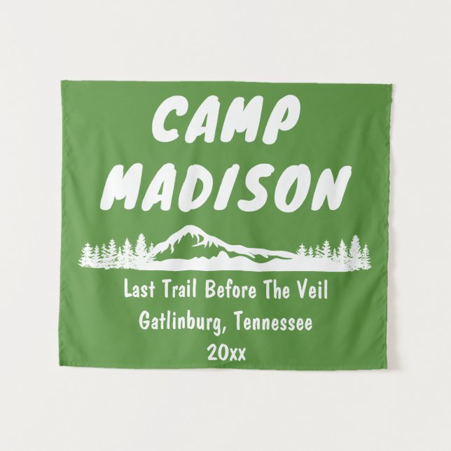 Camp Bachelorette Camping Prop-Zeichen Wandteppich (Vorderseite (Horizontal))