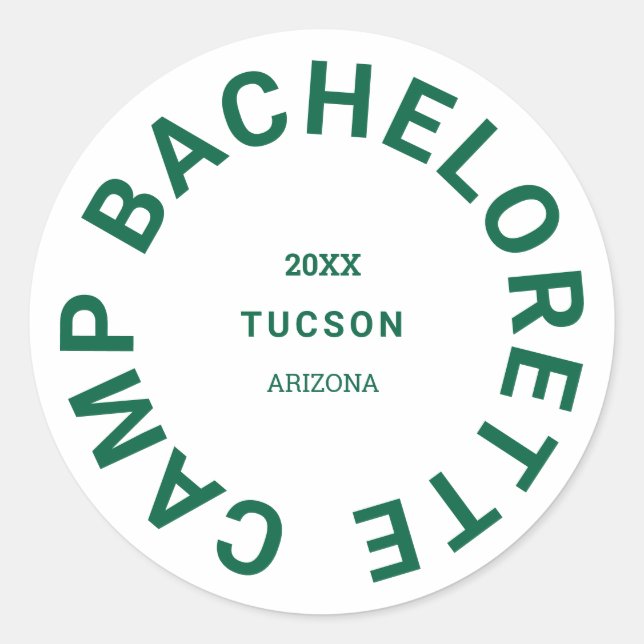 Camp Bachelorette Forest Green Personalisiert Runder Aufkleber (Vorderseite)