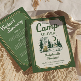 Camp Bachelorette Green Glamping Itinerary Einladung