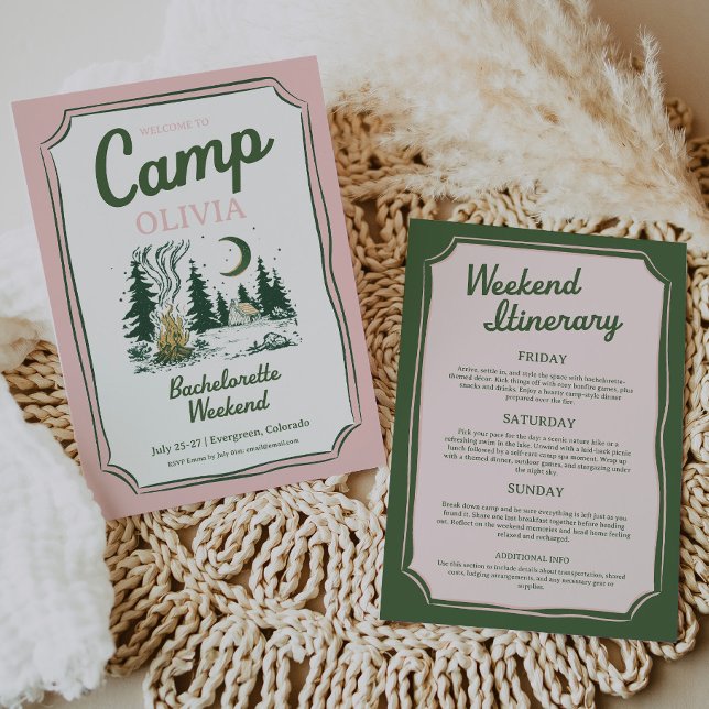 Camp Bachelorette Green Glamping Itinerary  Einladung (camp bachelorette party)