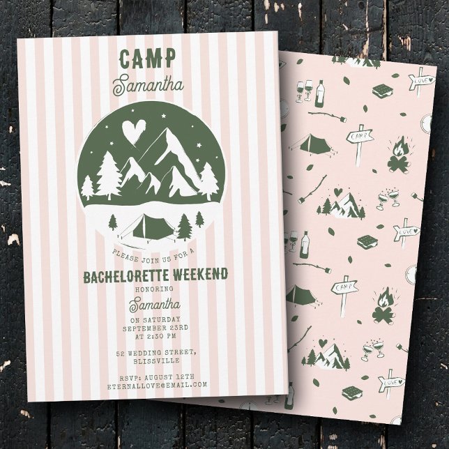 Camp Bachelorette Party Camping Bach Weekend Pink  Einladung (Camp Bachelorette Party Camping Bach Weekend Pink Invitation)