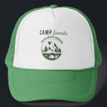 Camp Bachelorette Party Camping Bach Weekend Truckerkappe<br><div class="desc">A cute hand drawn design featuring bachelorette camping theme illustrations. This green and white camp bach weekend design is ideal for glamping camping bachelorette weekends,  camping girls trip bachelorette parties in mountain,  forest or lake locations.</div>