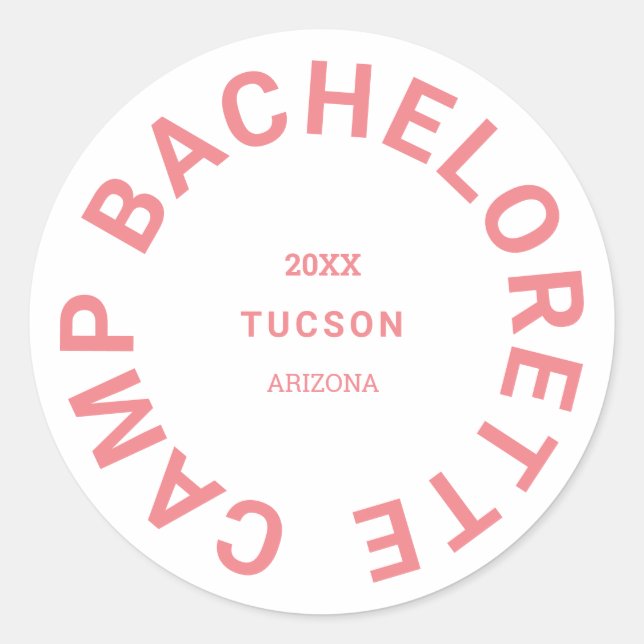 Camp Bachelorette Rosa Wappen Personalisiert Runder Aufkleber (Vorderseite)