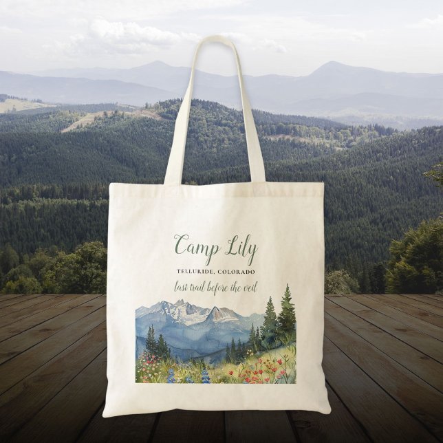 Camp Bachelorette Wandern am Wochenende Party Tragetasche (Camp Bachelorette Mountain Hiking Weekend Party Tote Bag)