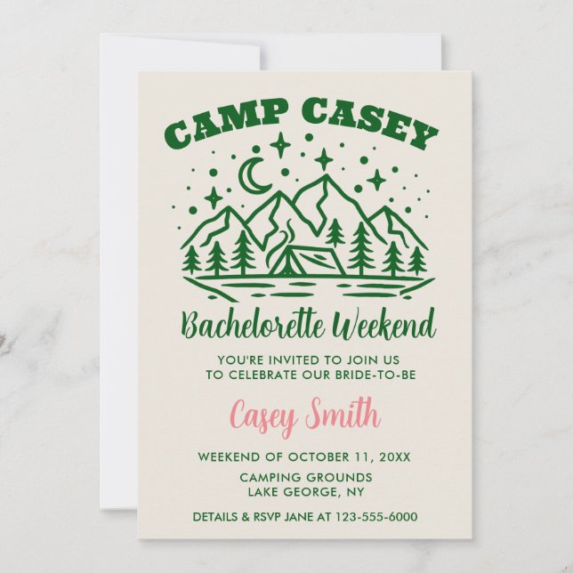 CAMP BACHELORETTE WEEKEND Invitation (Devant)