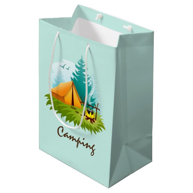 Camp Camping Design Geschenktasche Mittlere Geschenktüte (Vorderseite Schrägansicht)
