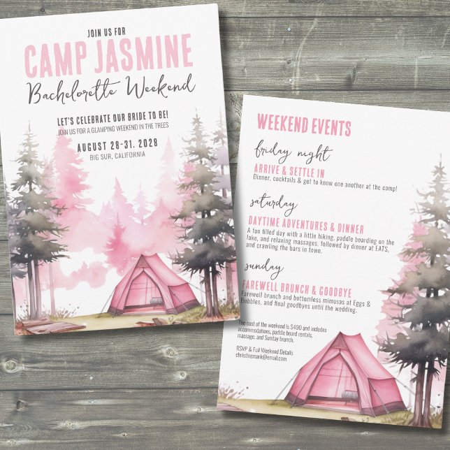 Camp Camping Weekend Junggeselinnen-Abschied Einladung (Pink Girls Weekend Camp Bachelorette Party Invitation)