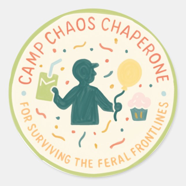 Camp Chaos Chaperone Parent Badge Sticker (Devant)
