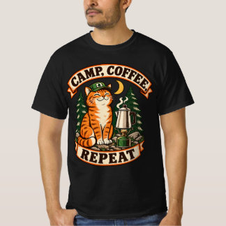 Camp Coffee Repeat Camping Katze CT-Shirt Vorder- T-Shirt