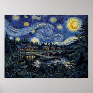 Camp Crystal Lake Sternennacht Horror Landschaft Poster