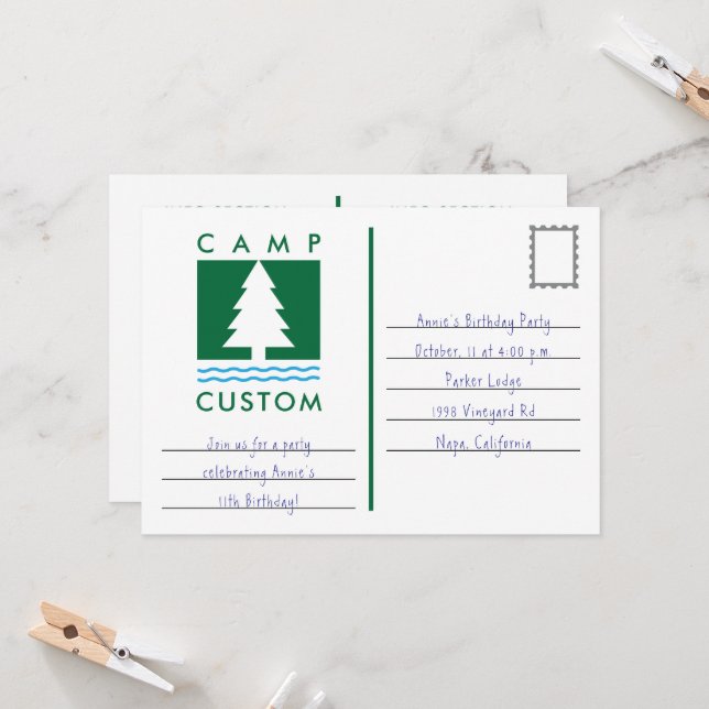Camp Custom Einladung (Vorderseite/Rückseite Beispiel)