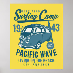 Camp de surf affiche de la vague du Pacifique