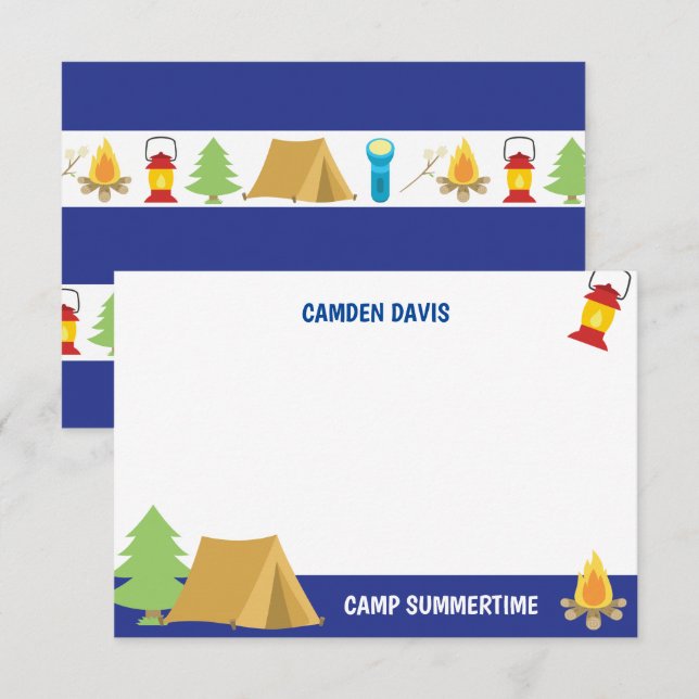 Camp d'été Cartes de notes plats personnalisées (Devant / Derrière)