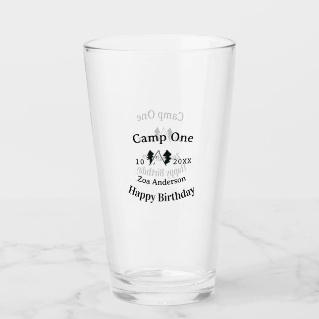 Camp einen glücklichen Geburtstag Name Datum Campi Glas (Vorderseite)