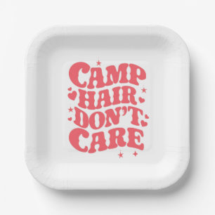 Camp Hair Don't Care Sommer Camping Mädchen Groovy Pappteller