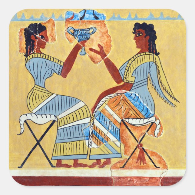 Camp hocker Fresco Priestesses sprechen Replik anc Quadratischer Aufkleber (Vorderseite)