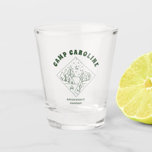 Camp Junggeselinnen-Abschied Bridesmaid Custom Schnapsglas (Vorderseite)