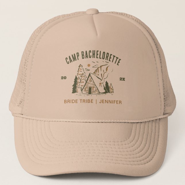 Camp Junggeselinnen-Abschied Girls Camping Trip Cu Truckerkappe (Vorderseite)