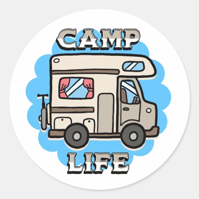 Camp Life | Retro Camper Runder Aufkleber (Vorderseite)