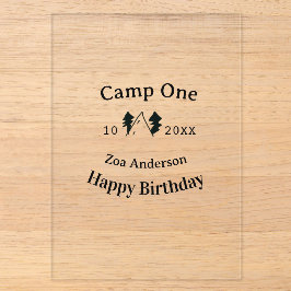 Camp one happy birthday name date campingadventure acryleinladungen